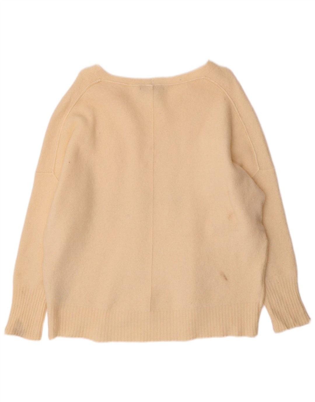 Suéter feminino All Saints com decote em V grande Reino Unido 14 lã bege médio