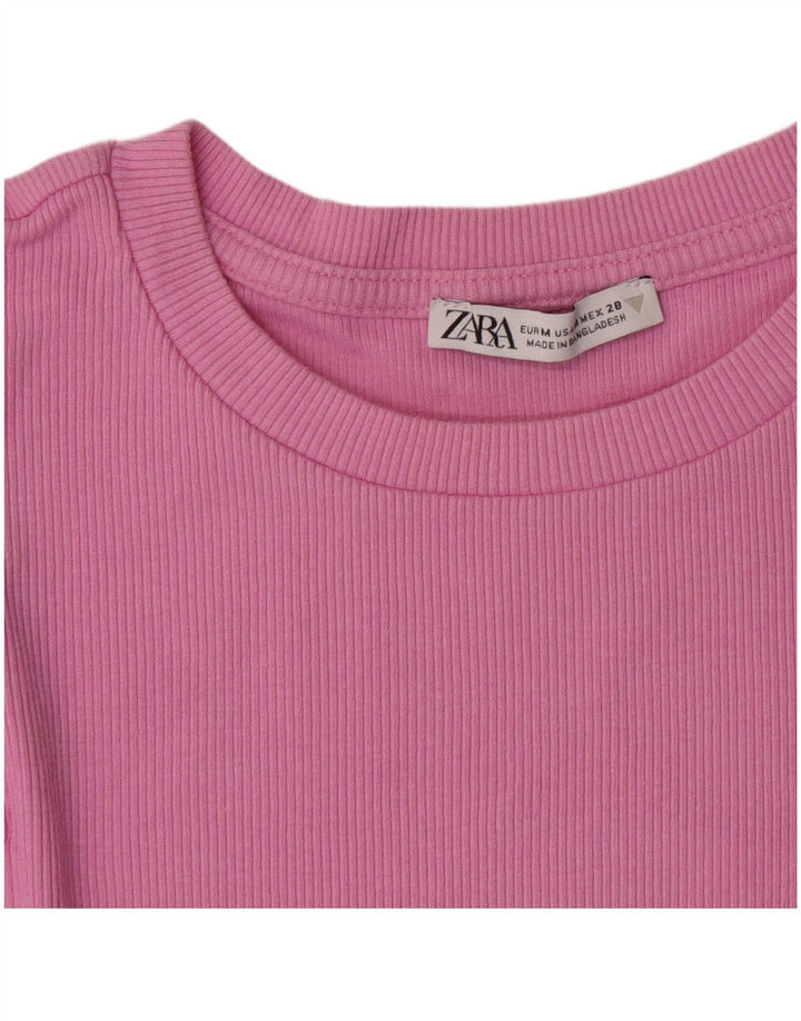 Camiseta feminina Zara Crop Top UK 12 rosa médio