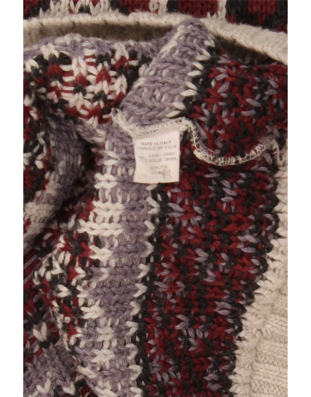 Suéter vintage masculino com gola redonda, médio multicolorido de lã Fair Isle
