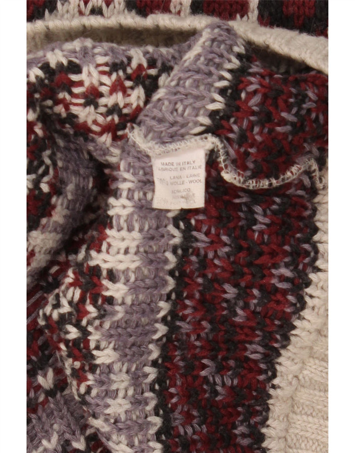 Suéter vintage masculino com gola redonda, médio multicolorido de lã Fair Isle