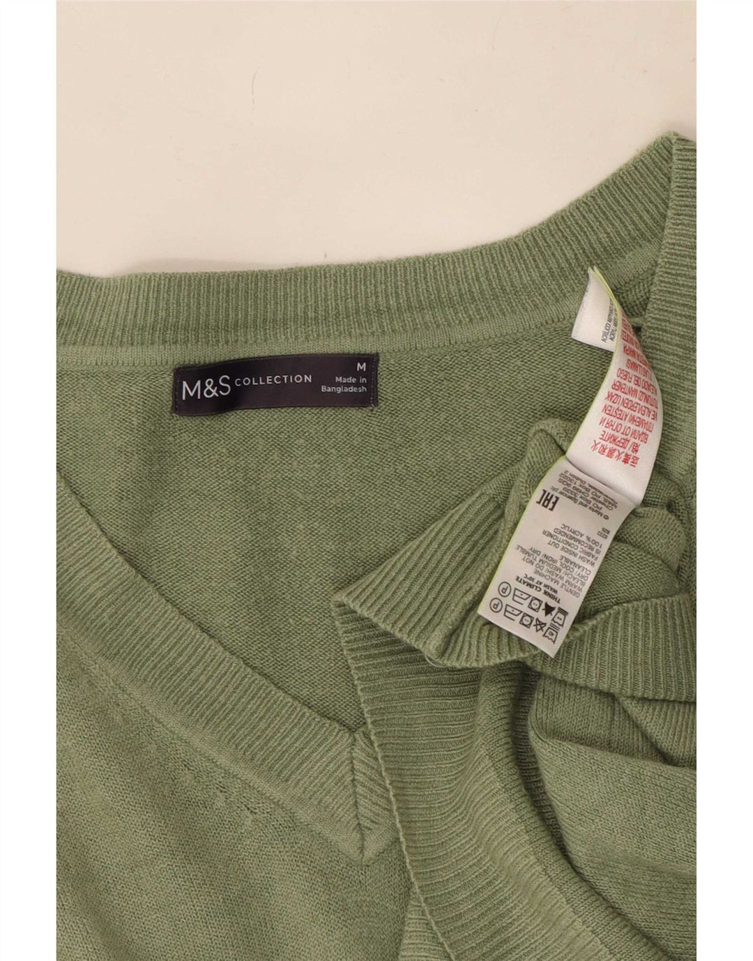 Suéter feminino Marks & Spencer com decote em V Reino Unido 14 acrílico verde médio