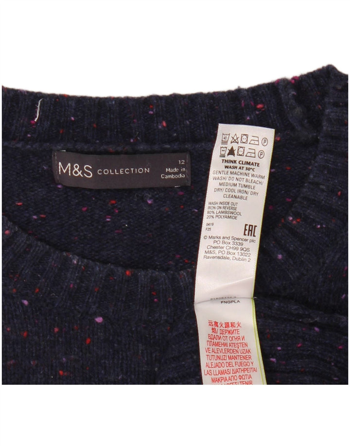 Suéter feminino Marks & Spencer com gola redonda Reino Unido 12 médio azul marinho