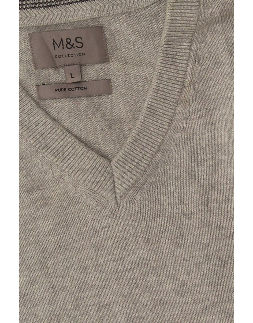 Suéter masculino Marks & Spencer com decote em V grande algodão cinza