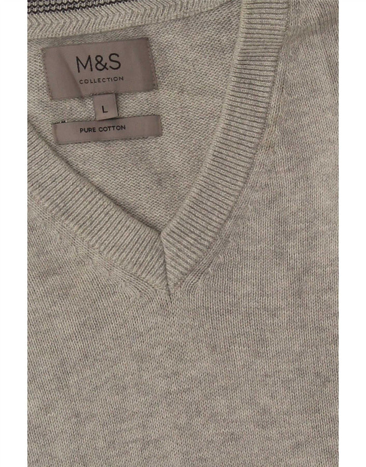 Suéter masculino Marks & Spencer com decote em V grande algodão cinza