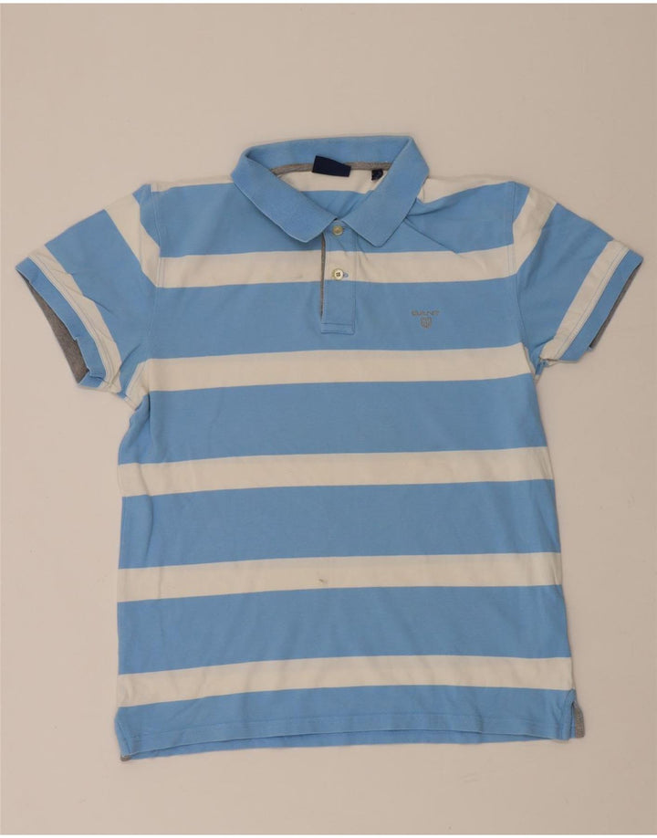 Camisa polo masculina Gant grande algodão listrado azul