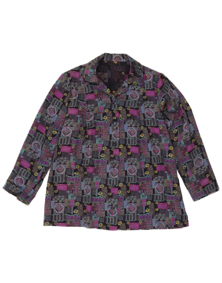 Blusa feminina vintage UK 16 grande geométrica multicolorida