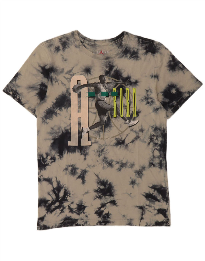 Camiseta masculina Jordan com estampa gráfica pequena pequena cinza tie-dye algodão