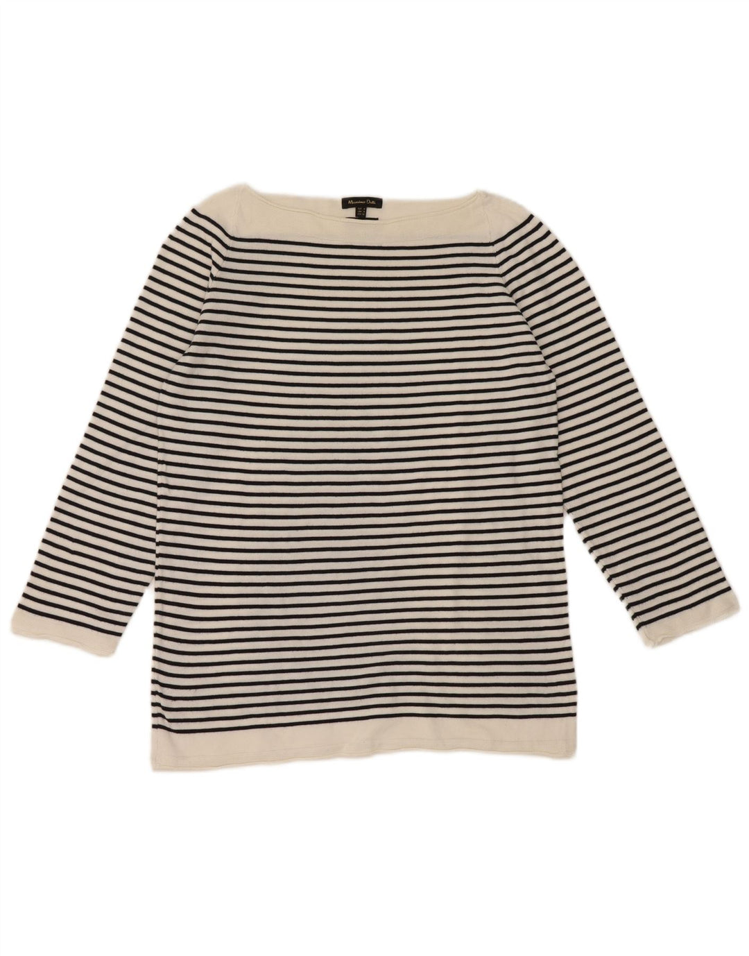 Top feminino Massimo Dutti manga 3/4 Reino Unido 12 listrado branco médio náutico