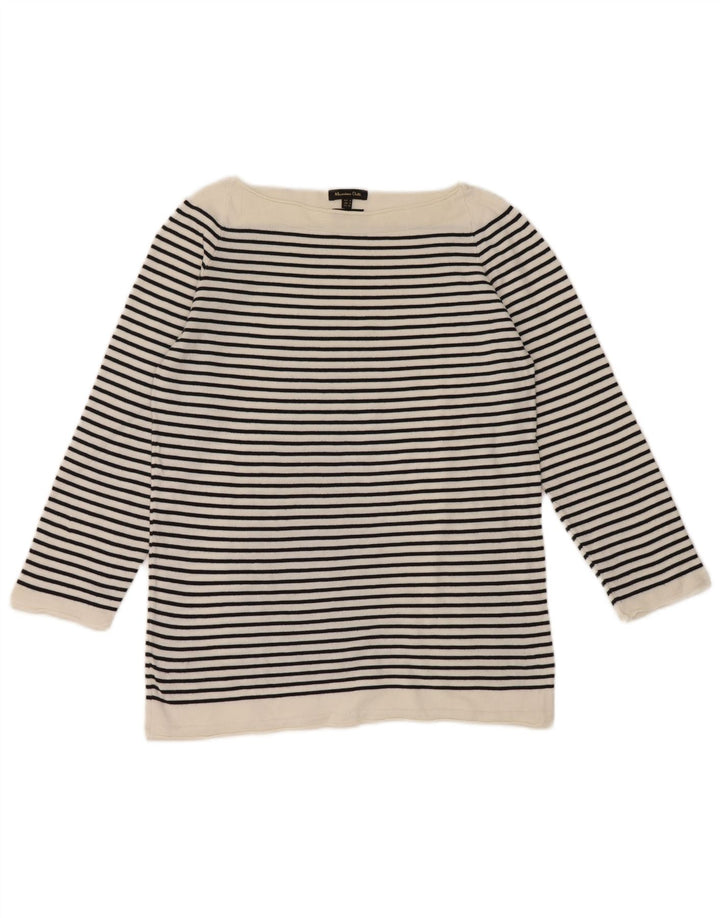 Top feminino Massimo Dutti manga 3/4 Reino Unido 12 listrado branco médio náutico