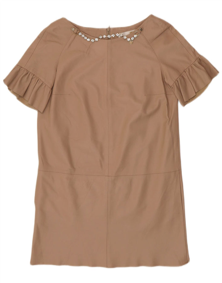 ELISABETTA FRANCHI Vestido feminino de couro IT 42 couro bege médio