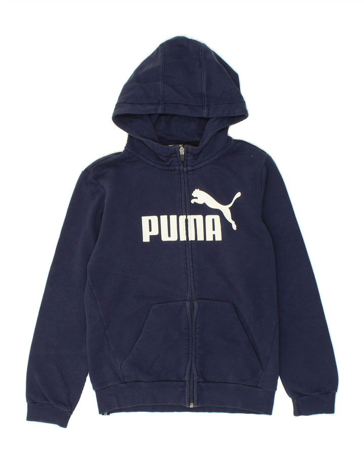 PUMA Boys Graphic Zip Hoodie Sweater 11-12 Years Navy Blue Cotton Vintage Puma and Second-Hand Puma from Messina Hembry 