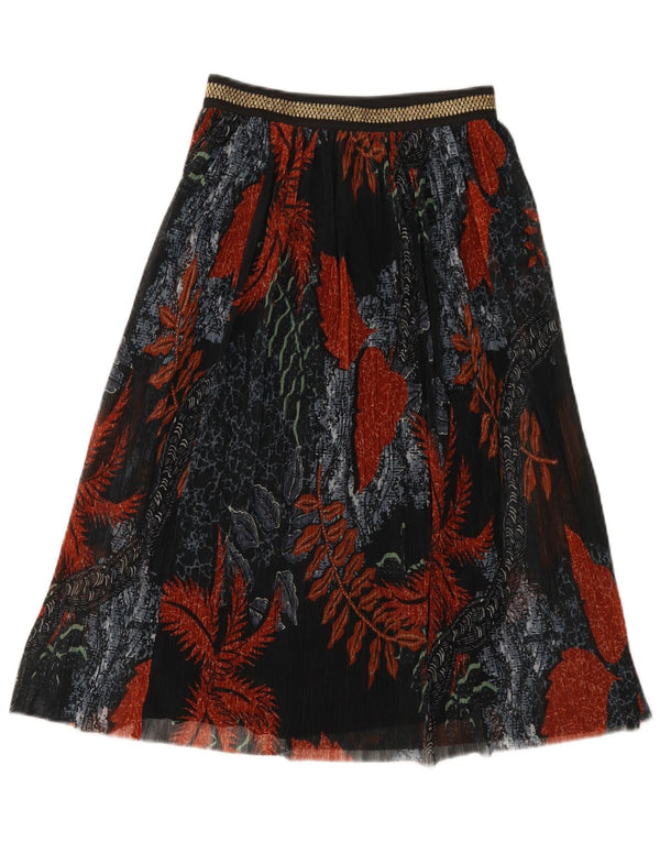 Saia feminina Desigual cintura alta evasê pequena W26 preta floral poliéster