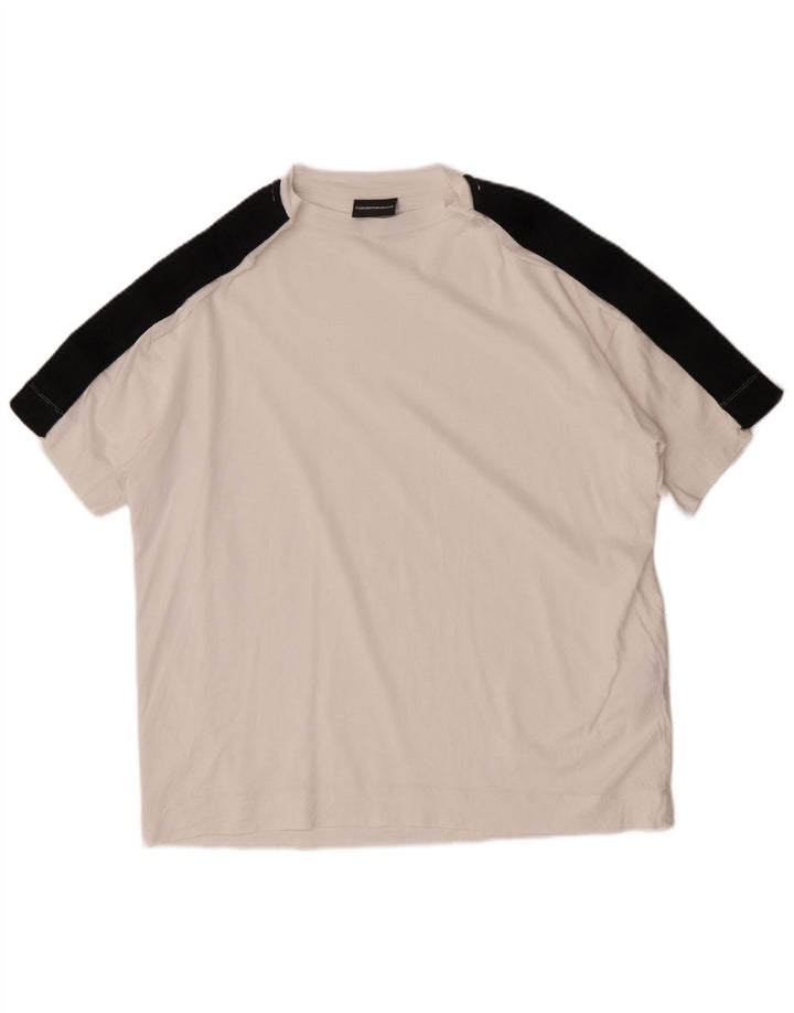 Camiseta masculina Emporio Armani Top médio branco Colourblock Lyocell