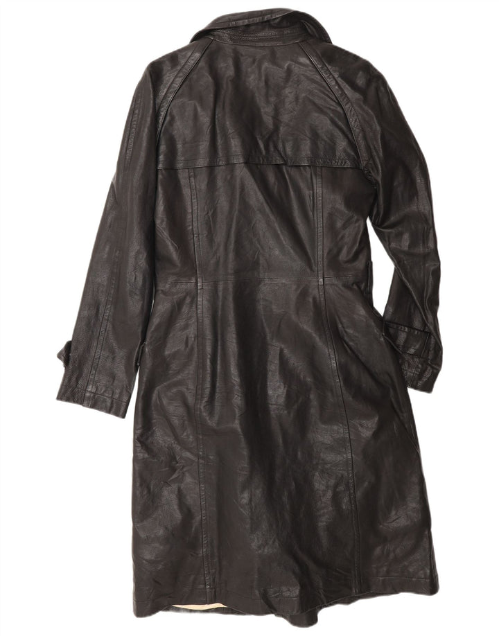 Casaco feminino de couro com peito duplo Bruno Magli Reino Unido 12 couro preto médio