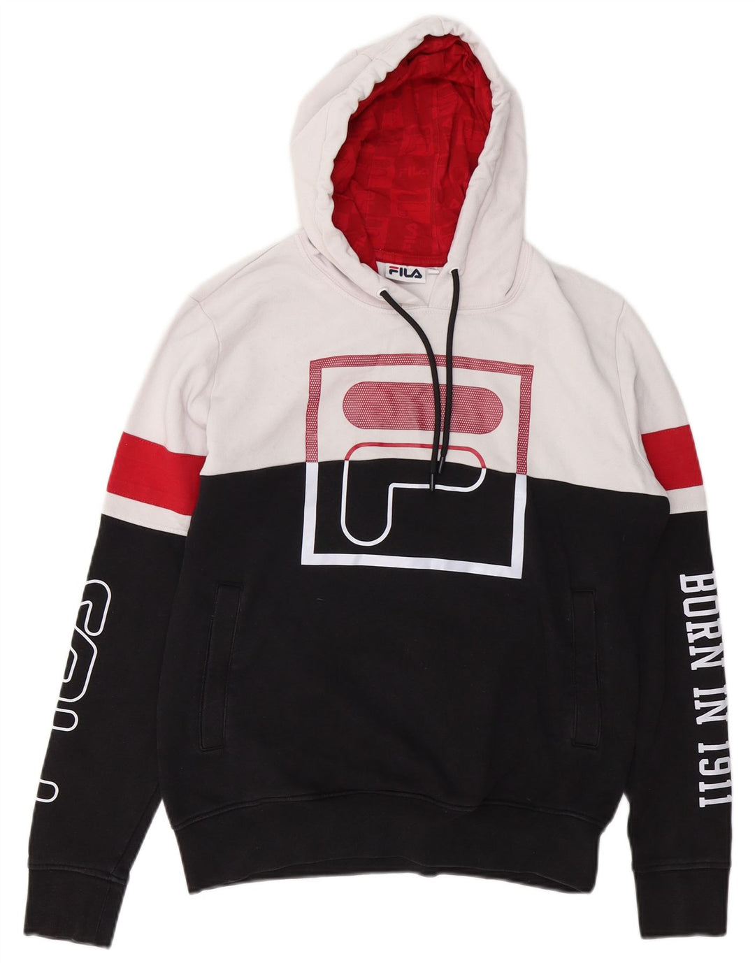 FILA Mens Graphic Hoodie Jumper XS Preto Colorblock Algodão