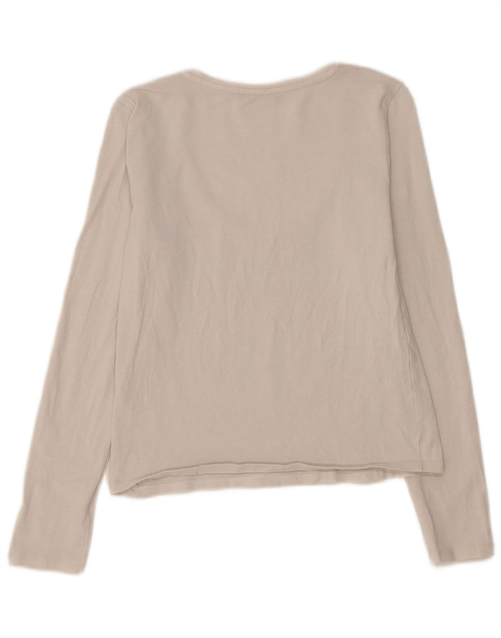 Zara Womens Crop Top Manga Longa Reino Unido 12 Médio Algodão Branco