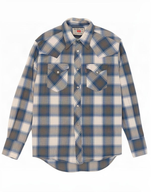 Camisa masculina Levi's de algodão xadrez azul médio