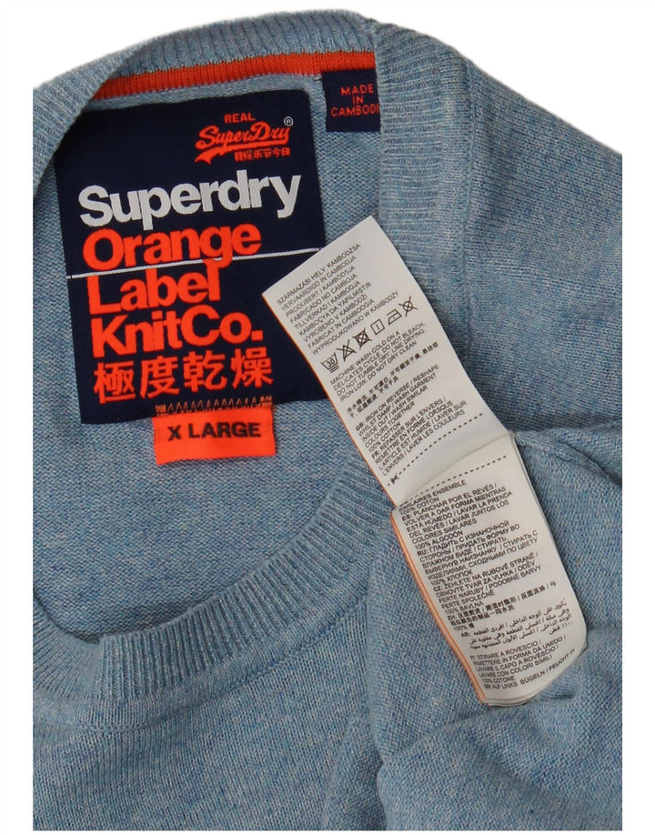 Suéter feminino SUPERDRY com gola canoa UK 18 XL algodão manchado azul