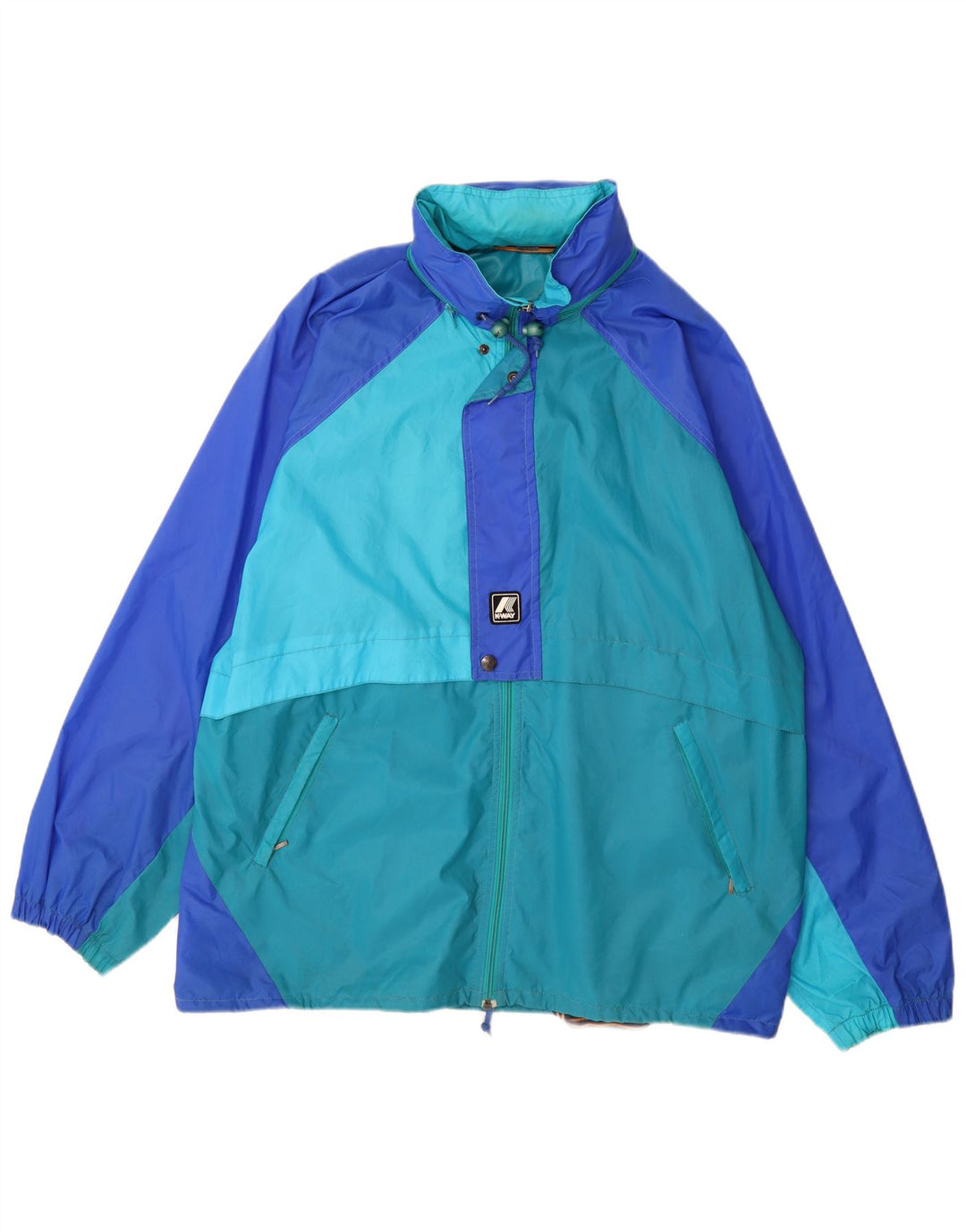 Jaqueta de chuva masculina com capuz K-Way UK 42 XL azul colorblock poliamida