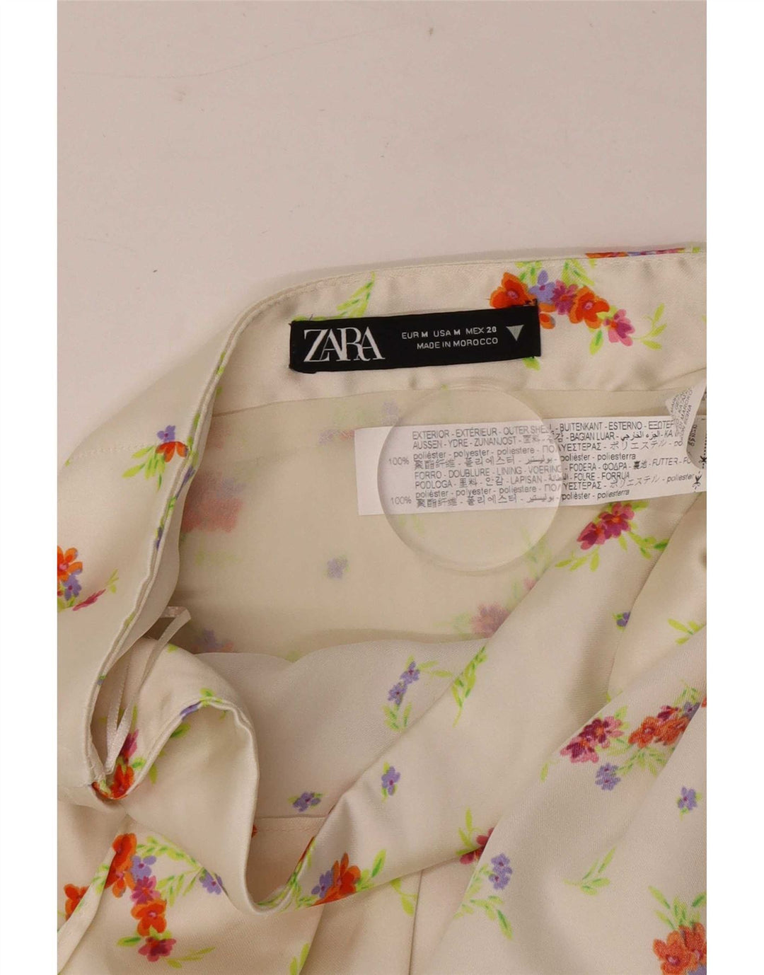 Mini saia feminina Zara médio W28 poliéster floral branco