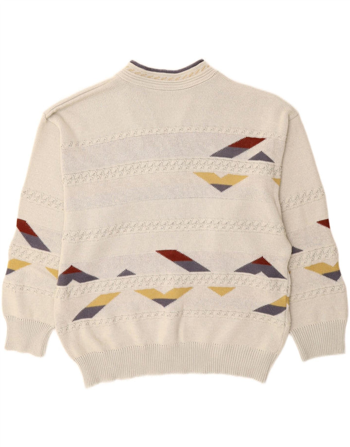 Suéter masculino vintage com decote em V XL branco geométrico