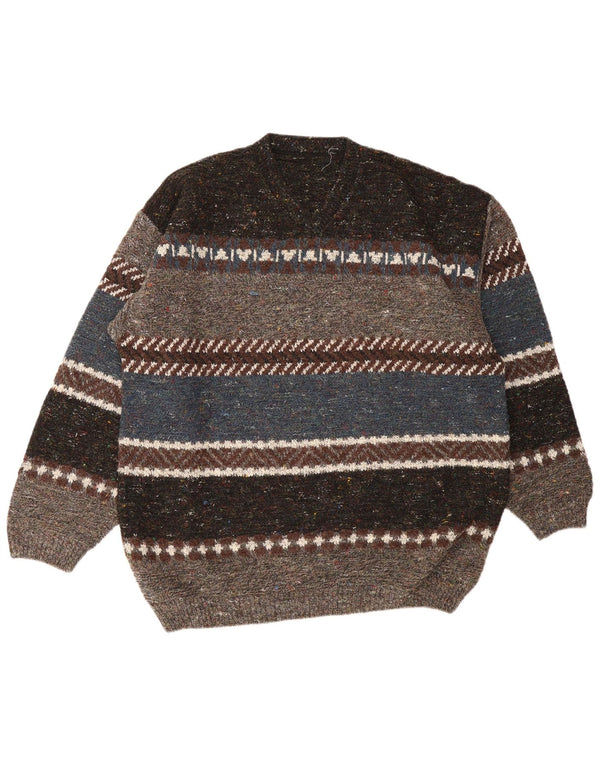 Suéter vintage masculino com gola redonda 2XL acrílico listrado multicolorido