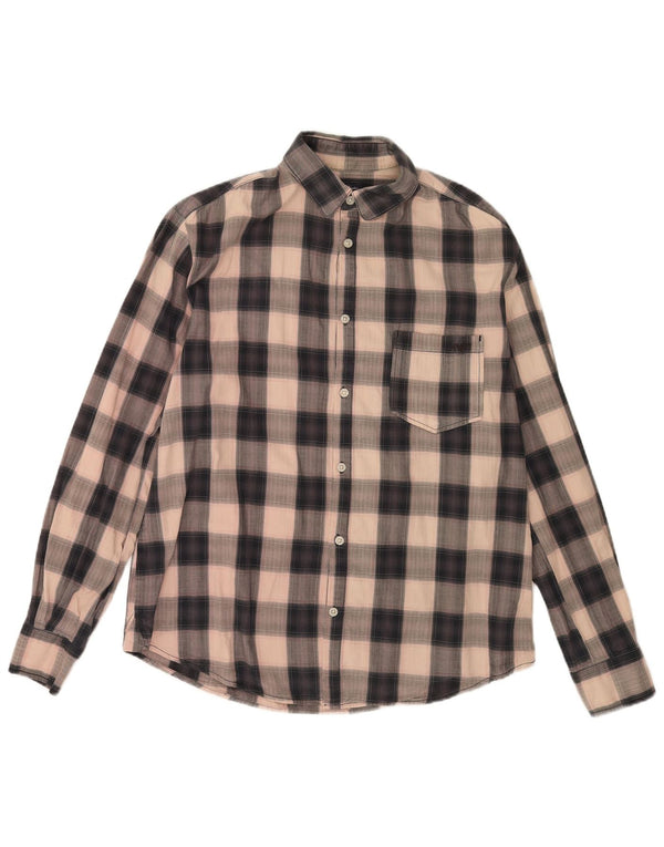 Camisa masculina de flanela Armani Jeans Regular Fit XL bege xadrez algodão