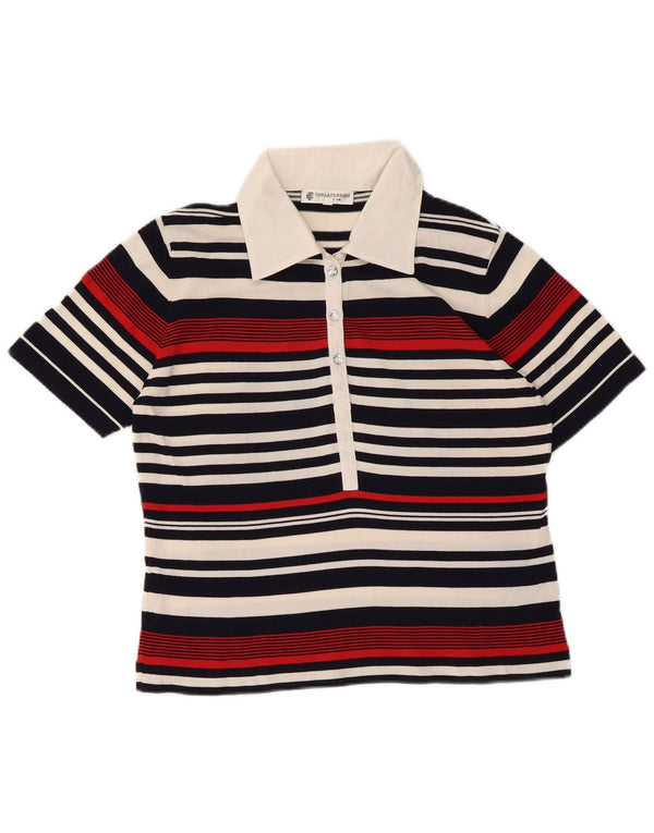 Camisa polo feminina CARLA FERRONI UK 12 viscose listrada multicolorida média
