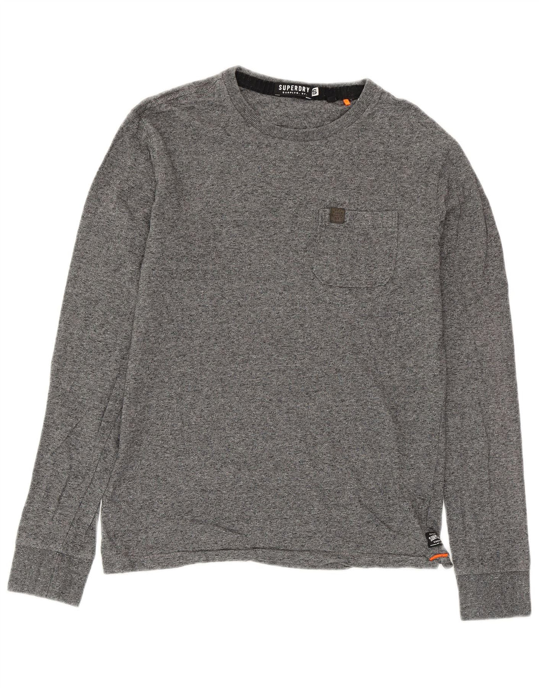 SUPERDRY Top masculino de manga comprida de algodão manchado cinza pequeno