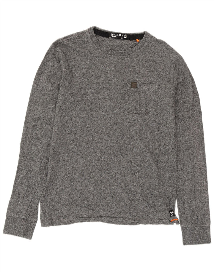 SUPERDRY Top masculino de manga comprida de algodão manchado cinza pequeno