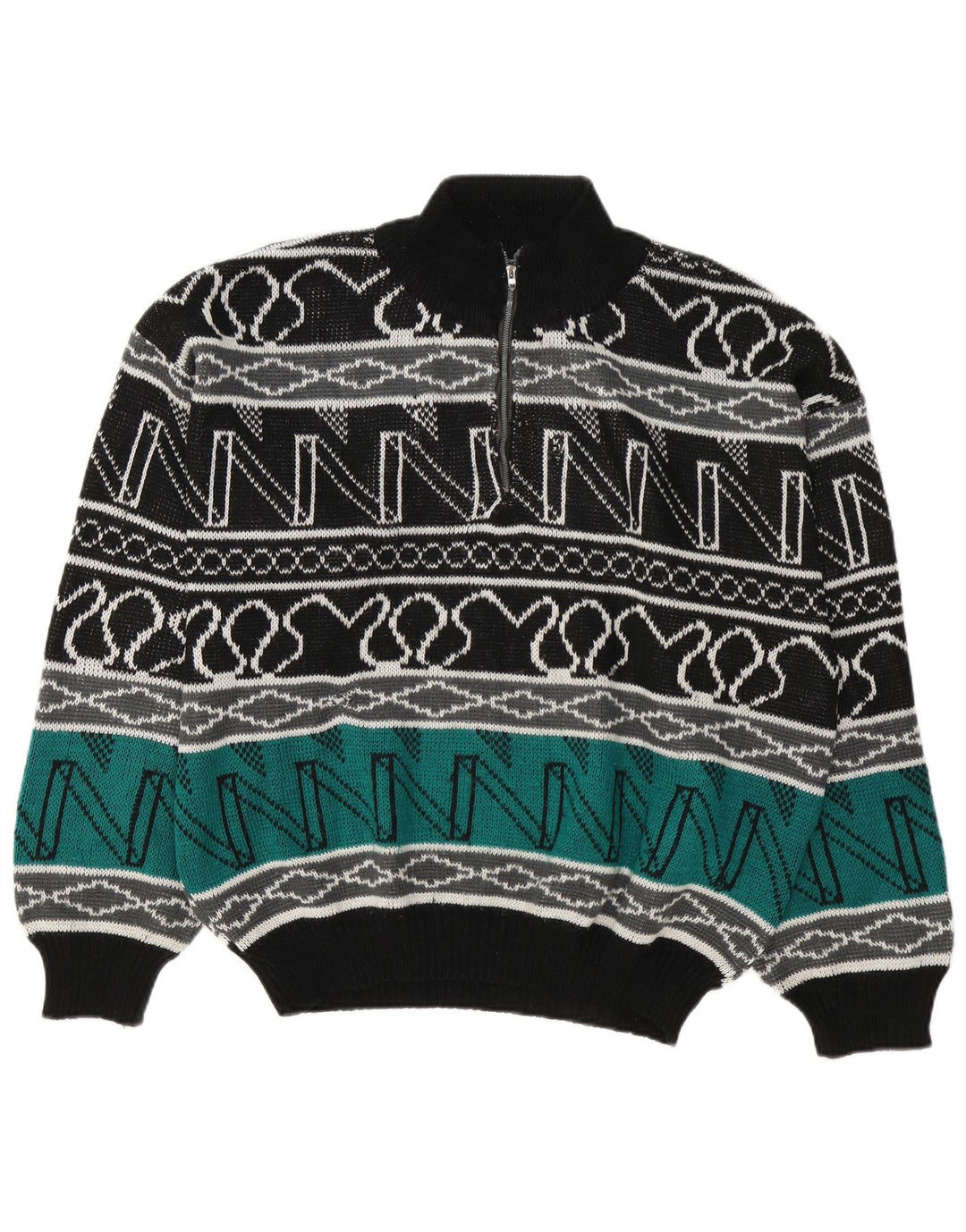 Suéter masculino vintage com decote em zíper grande geométrico multicolorido