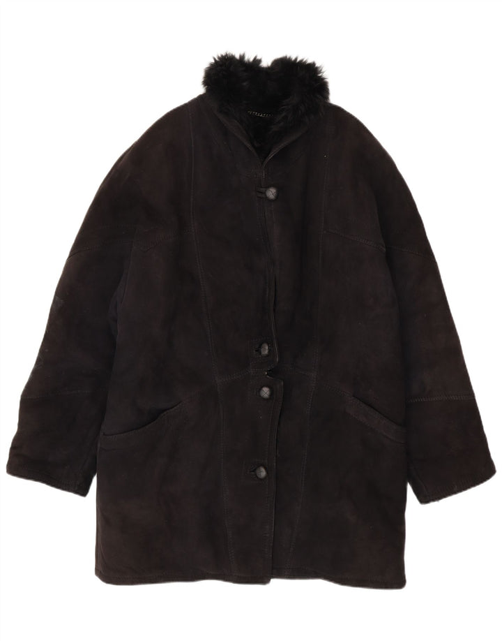 Casaco feminino VINTAGE de shearling IT 42 Shearling preto médio