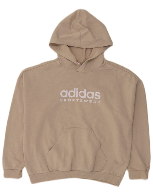 Suéter com capuz gráfico Adidas Boys 11-12 anos algodão bege