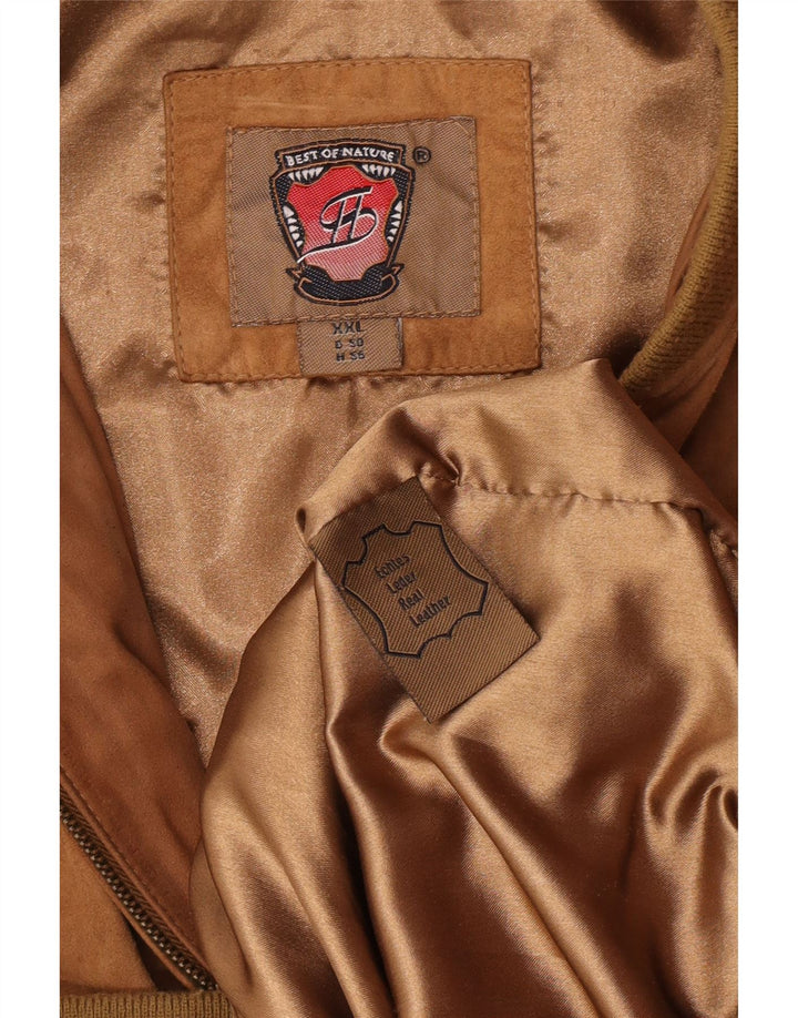 Jaqueta bomber masculina vintage de camurça Reino Unido 44 2XL couro marrom