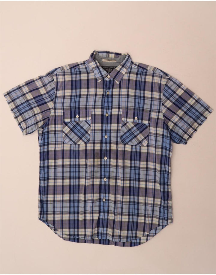 Camisa masculina de manga curta Nautica grande algodão xadrez azul