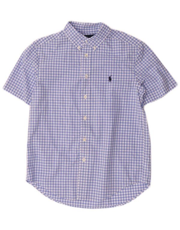 Ralph Lauren Camisa masculina de manga curta 10-11 anos algodão guingão azul médio