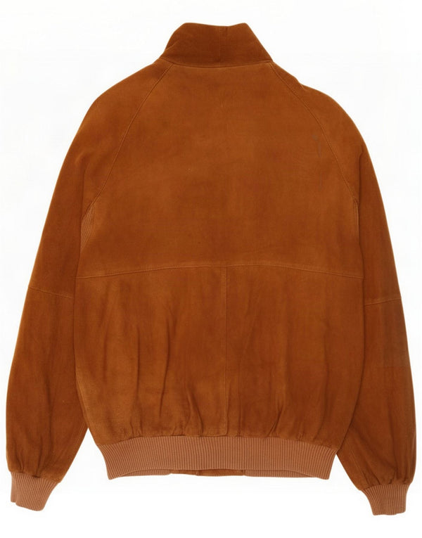Vintage Mens Suede Bomber Jacket UK 38 Couro Marrom Médio