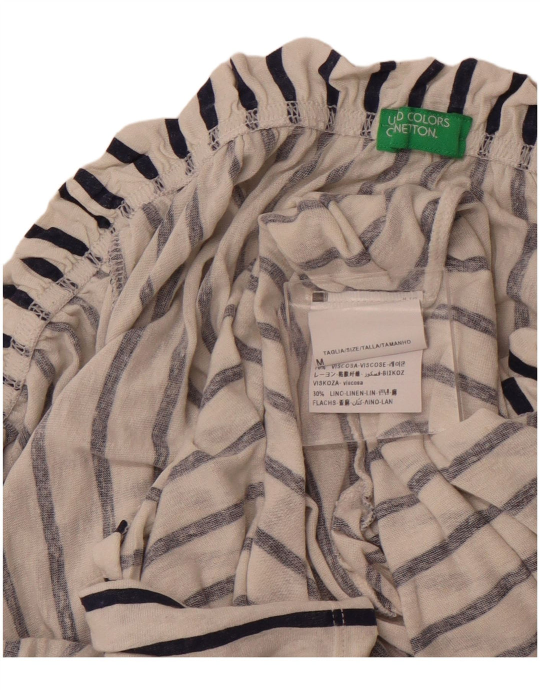 Top feminino BENETTON manga 3/4 sem ombro Reino Unido 14 listrado branco médio