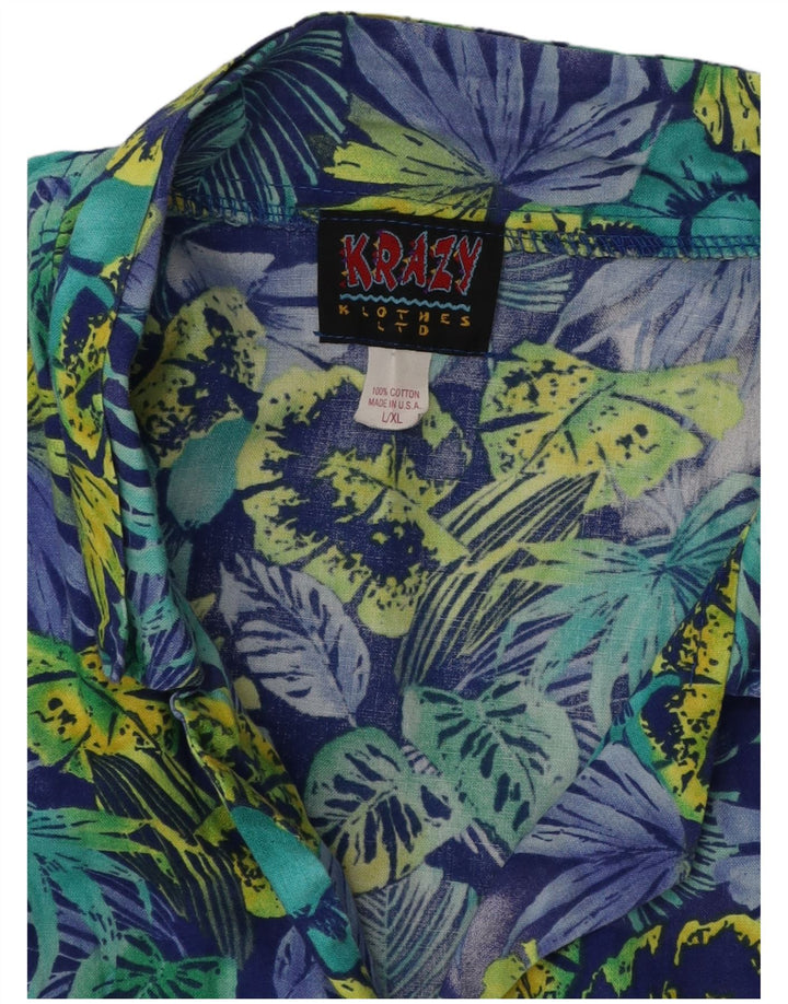Camisa masculina de manga curta Krazy grande azul floral algodão havaiano