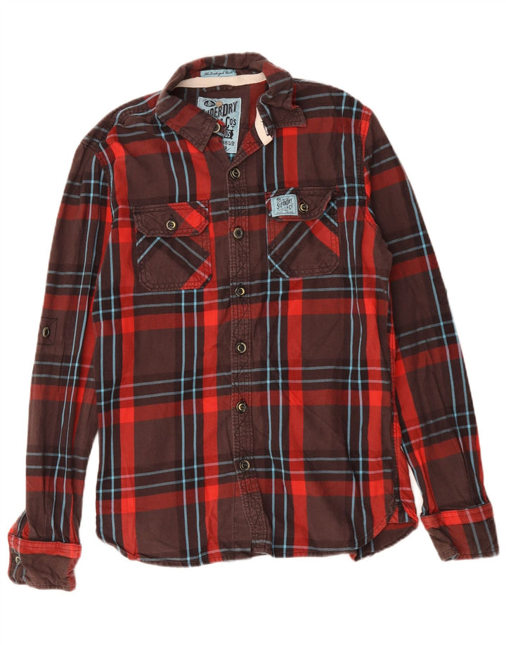 Camisa masculina de flanela Superdry, algodão xadrez marrom médio