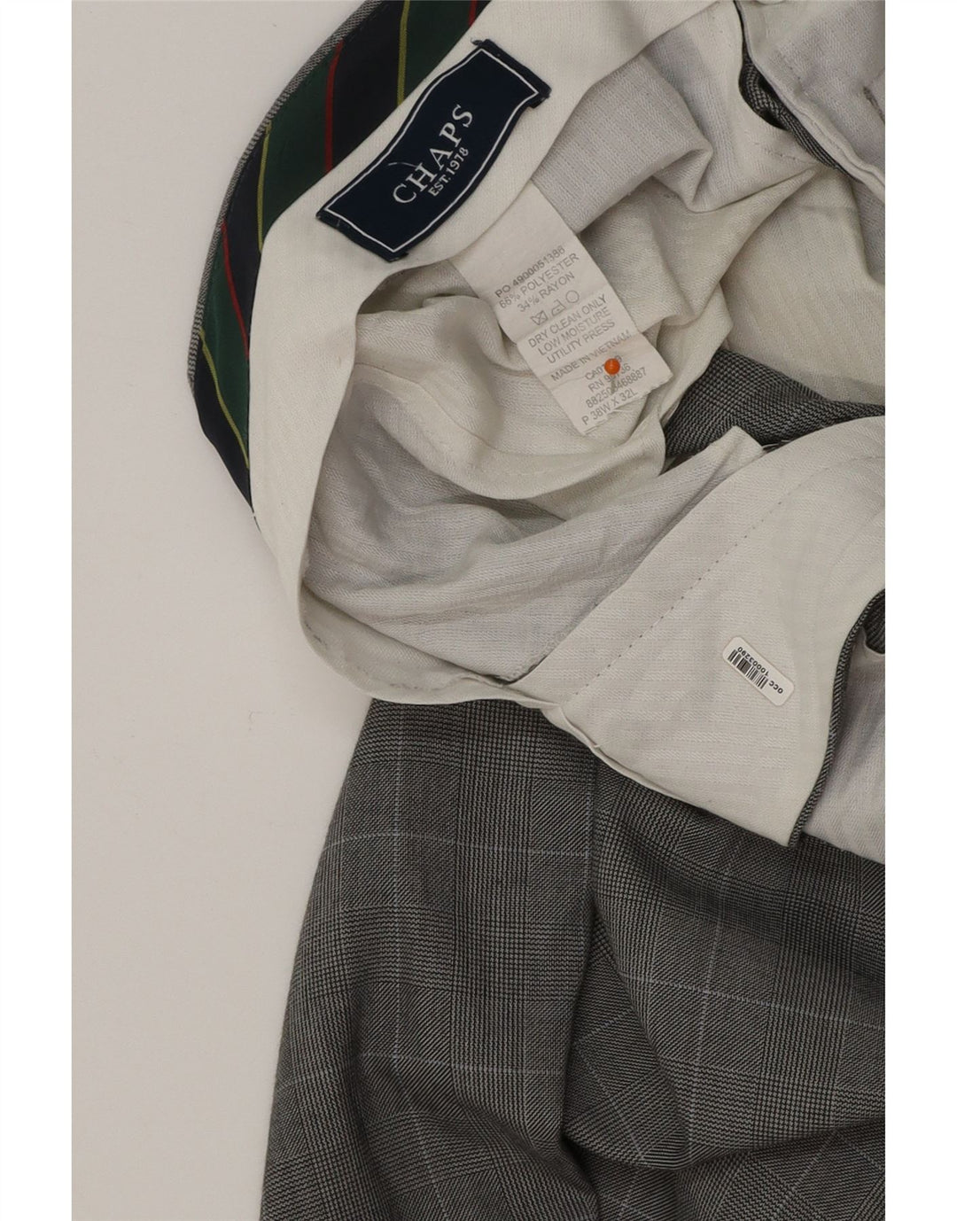 Calça masculina reta CHAPS W38 L32 algodão xadrez cinza