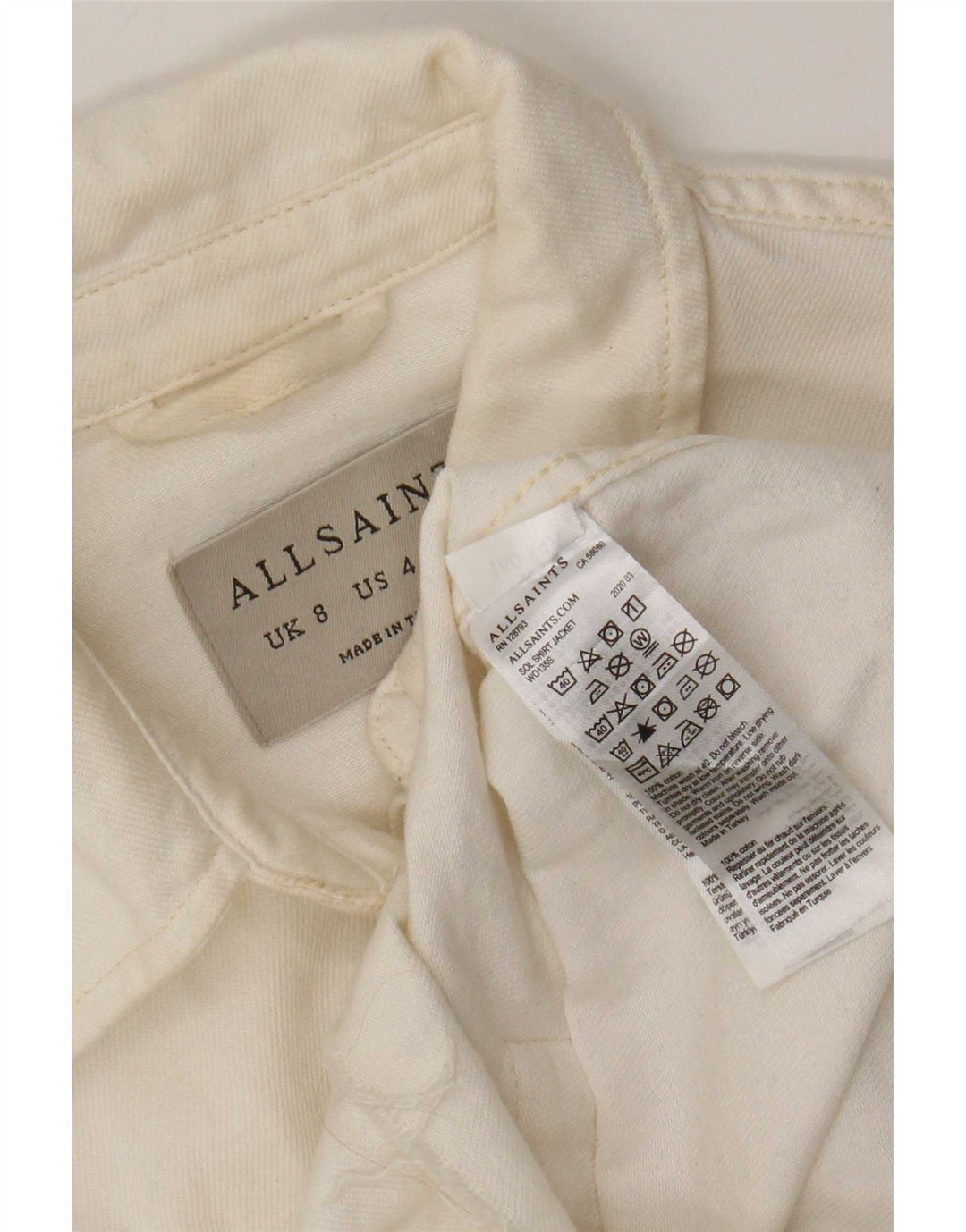 Camisa jeans feminina grande All Saints Reino Unido 8 algodão branco pequeno