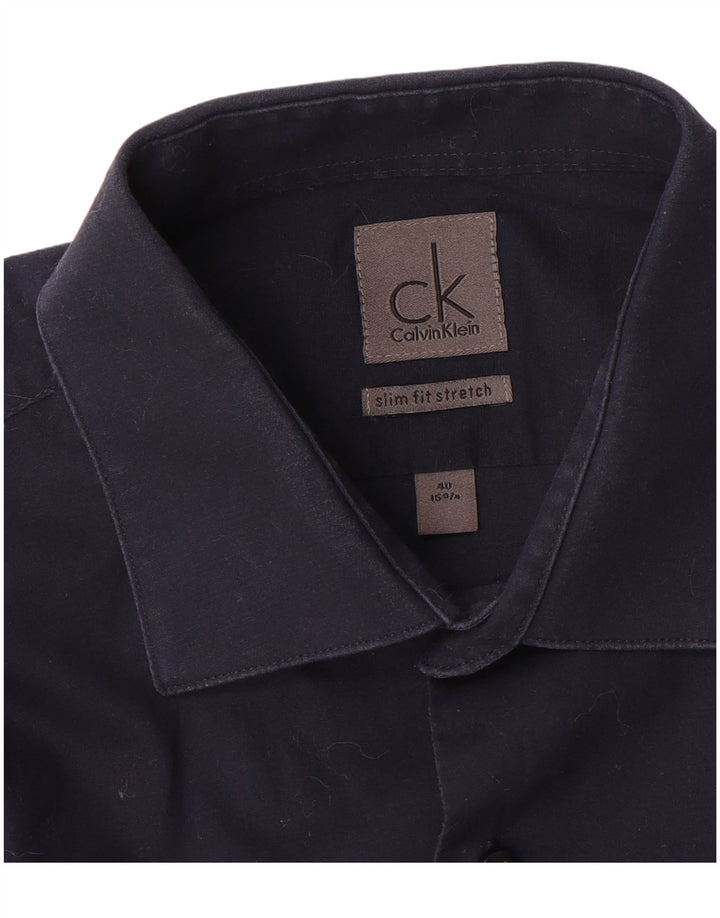 Camisa masculina Calvin Klein Slim Fit tamanho 40 15 3/4 azul marinho médio