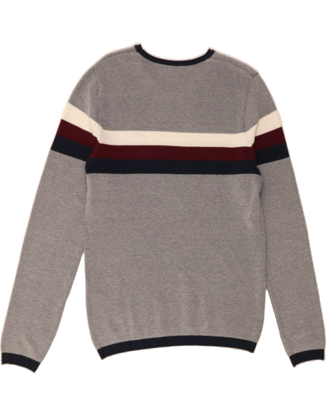 JACK & JONES Mens Boat Neck Jumper Sweater Medium Grey Striped Cotton Vintage Jack & Jones and Second-Hand Jack & Jones from Messina Hembry 