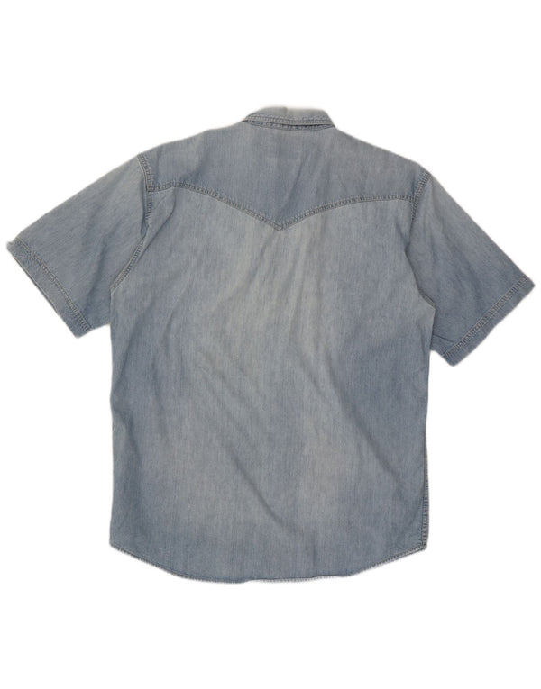 Wrangler Camisa jeans masculina de manga curta 2XL algodão azul