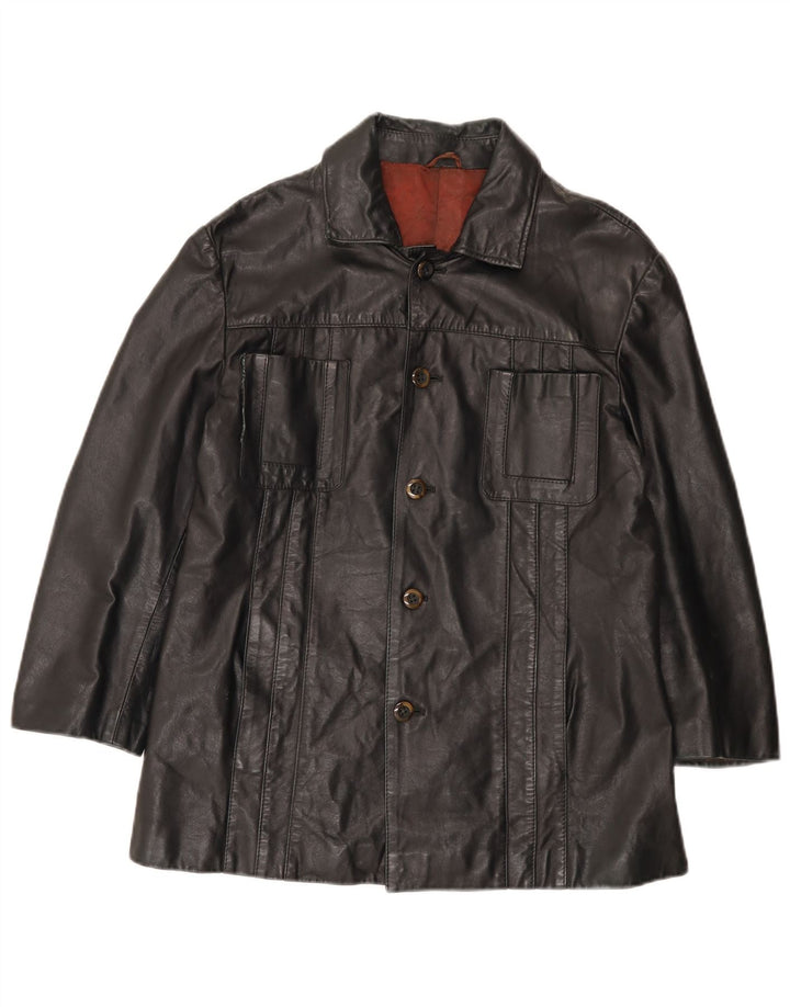 Jaqueta masculina de couro manga 3/4 Henry Morell IT 52 XL couro preto