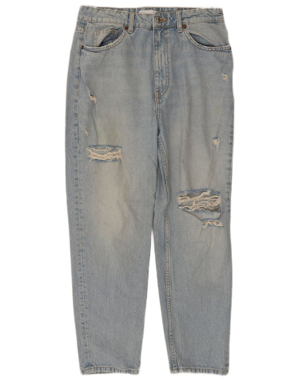 Zara Calça jeans feminina cintura alta desgastada EU 42 grande W32 L27 azul