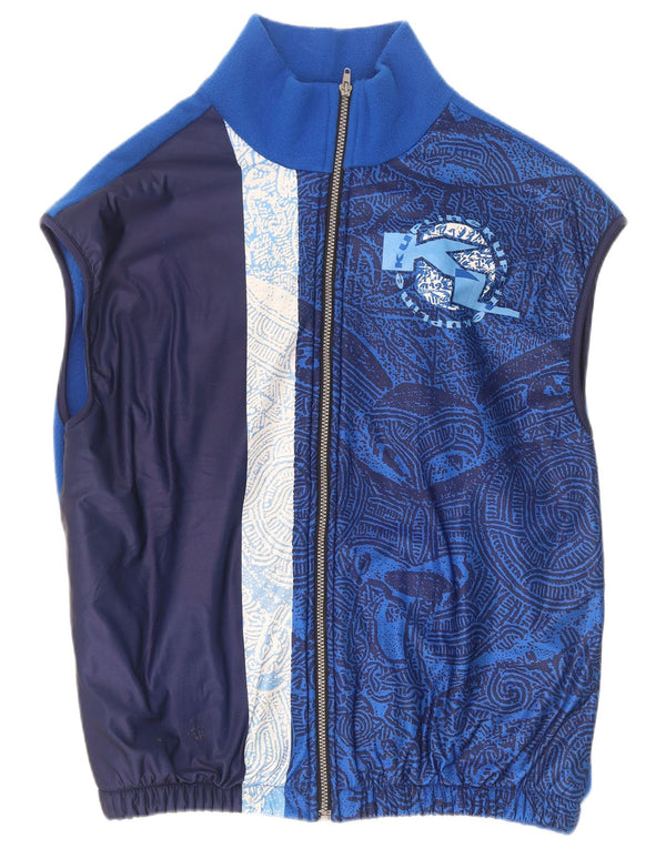 Colete de lã gráfico masculino vintage UK 44 2XL poliéster azul Paisley