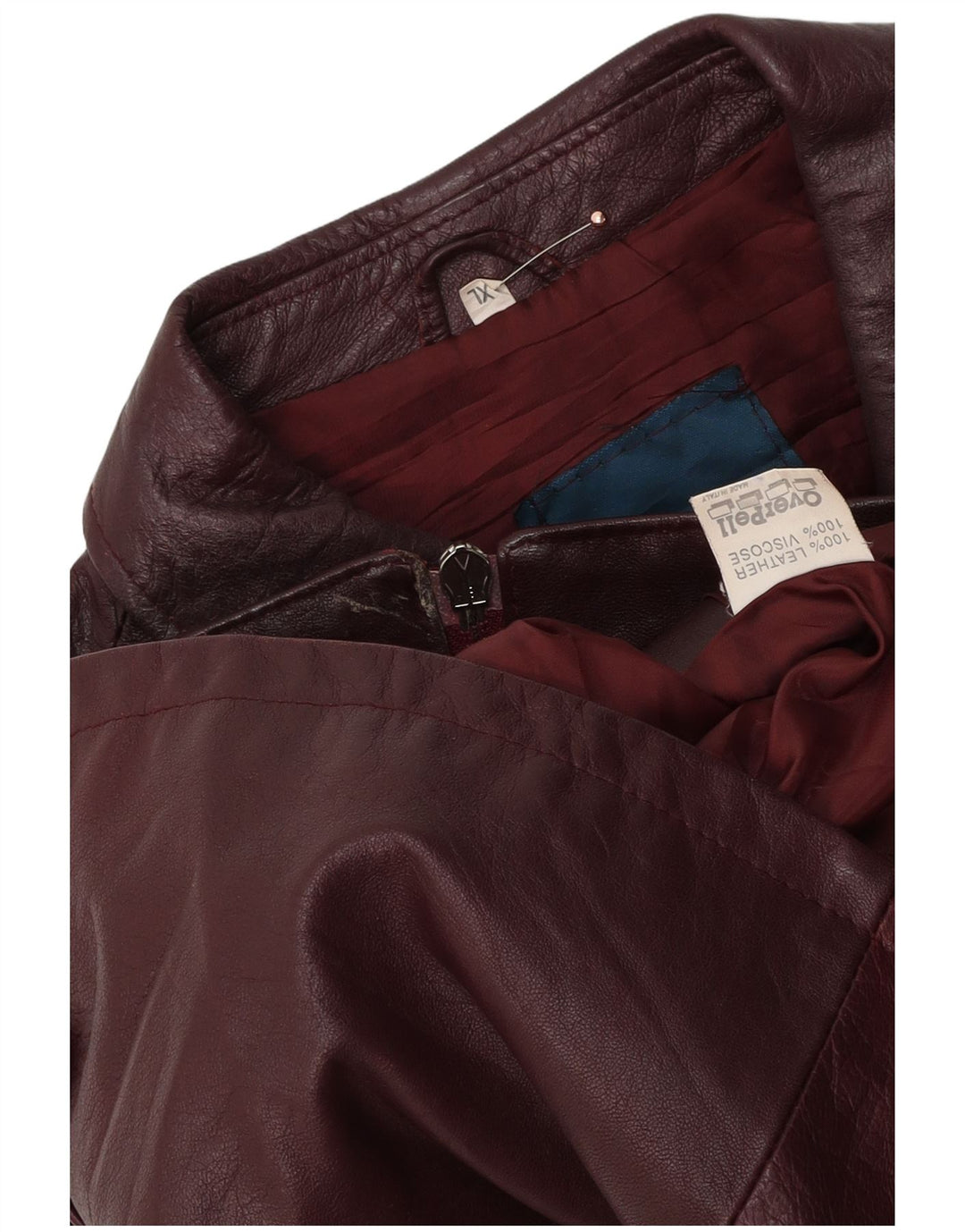 Jaqueta de couro feminina vintage Reino Unido 18 XL couro borgonha