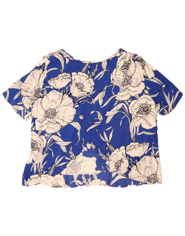 Blusa oversized feminina ZARA UK 16 grande azul floral